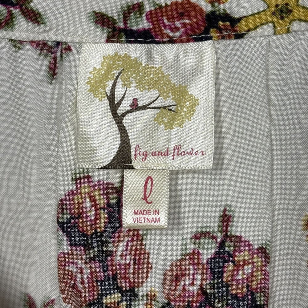 Fig and Flower‎ Womens Boho Peasant Pullover Top Size L Rayon Multicolor Floral - Picture 3 of 8